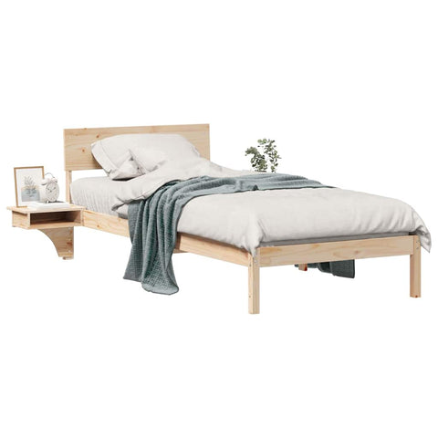 vidaXL Bed Frame with Bedside Tables Brown 90 x 190 cm Solid pine wood