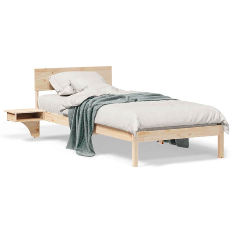 vidaXL Bed Frame with Bedside Tables Brown 90 x 190 cm Solid pine wood