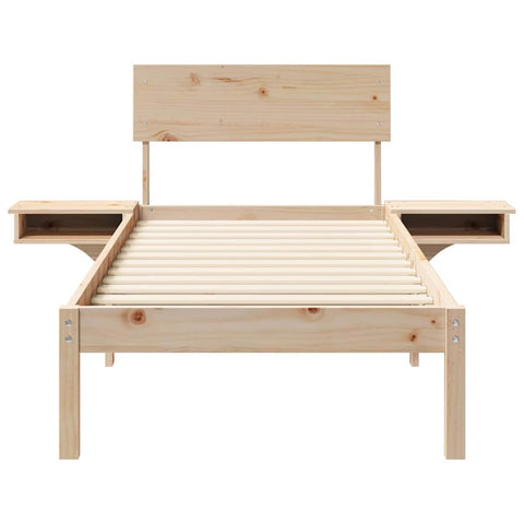 vidaXL Bed Frame with Bedside Tables Brown 75 x 190 cm Solid pine wood