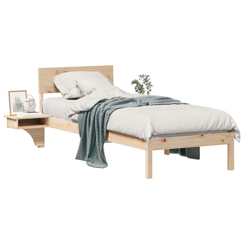 vidaXL Bed Frame with Bedside Tables Brown 75 x 190 cm Solid pine wood