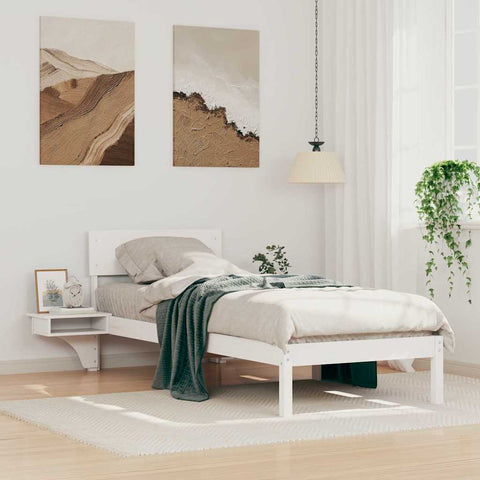 vidaXL Bed Frame with Bedside Tables White 75 x 190 cm Solid pine wood