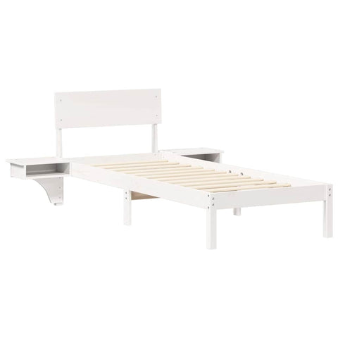 vidaXL Bed Frame with Bedside Tables White 75 x 190 cm Solid pine wood