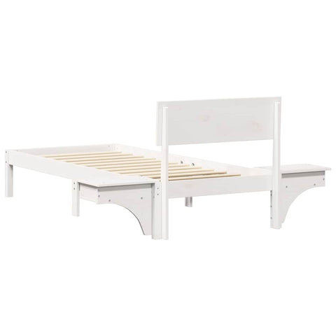 vidaXL Bed Frame with Bedside Tables White 75 x 190 cm Solid pine wood
