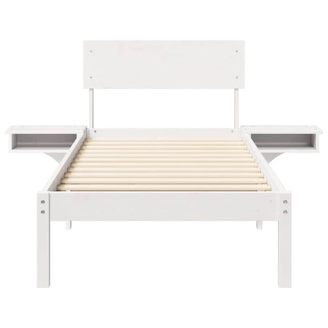 vidaXL Bed Frame with Bedside Tables White 75 x 190 cm Solid pine wood