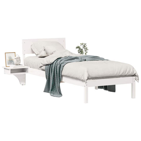 vidaXL Bed Frame with Bedside Tables White 75 x 190 cm Solid pine wood