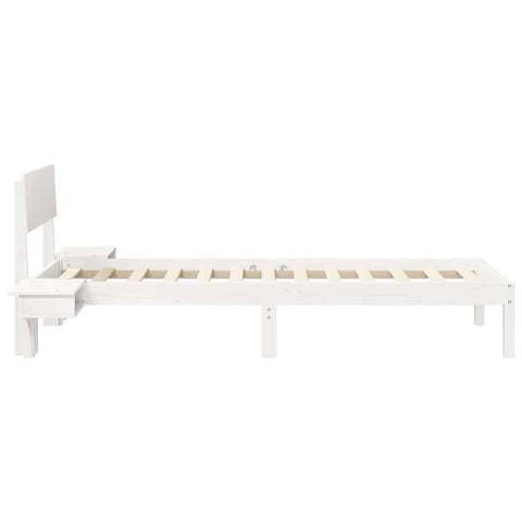 vidaXL Bed Frame with Bedside Tables White 75 x 190 cm Solid pine wood