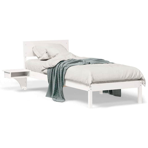 vidaXL Bed Frame with Bedside Tables White 75 x 190 cm Solid pine wood