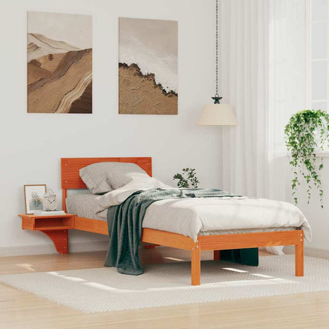 vidaXL Bed Frame with Bedside Tables Wax brown Solid pine wood