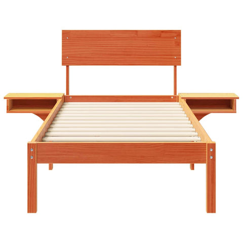 vidaXL Bed Frame with Bedside Tables Wax brown Solid pine wood