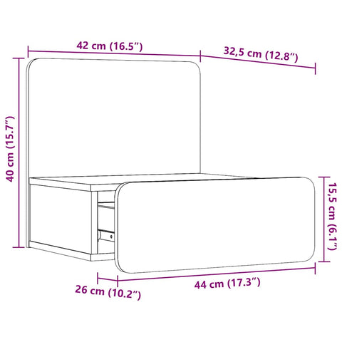 vidaXL Wall-mounted Bedside Table with Drawer Wall-mounted White 44 x 32.5 x 40 cm