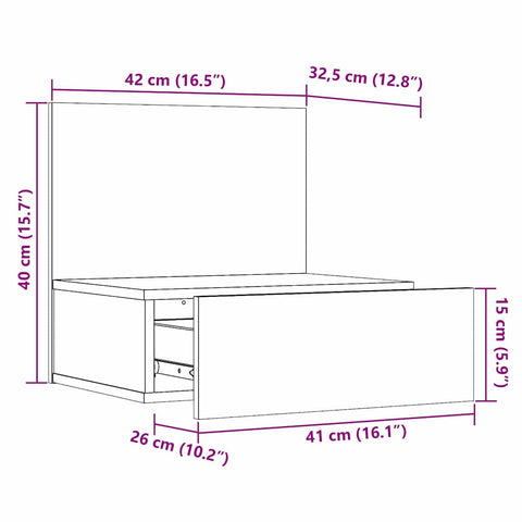 vidaXL Wall-mounted Bedside Table Wax brown 42 x 32.5 x 40 cm