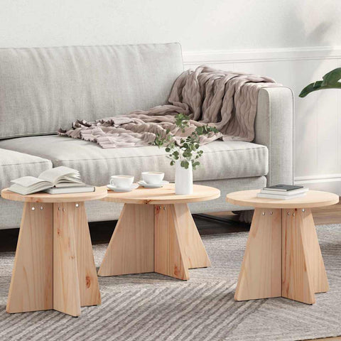 vidaXL Coffee Table 3 pcs Natural Solid pine wood