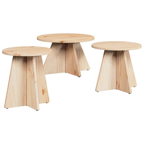 vidaXL Coffee Table 3 pcs Natural Solid pine wood