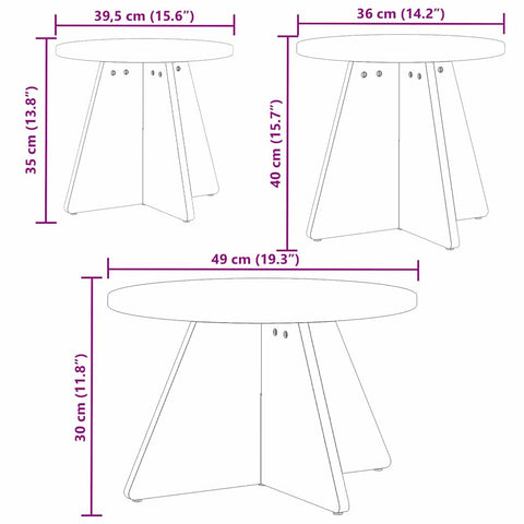 vidaXL Coffee Table 3 pcs Natural Solid pine wood
