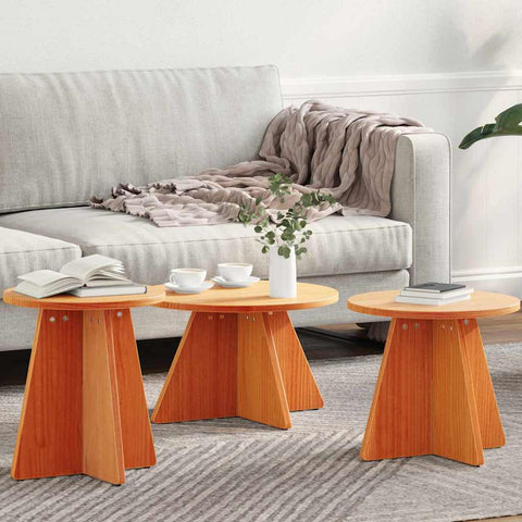 vidaXL Coffee Table 3 pcs Wax brown Solid pine wood