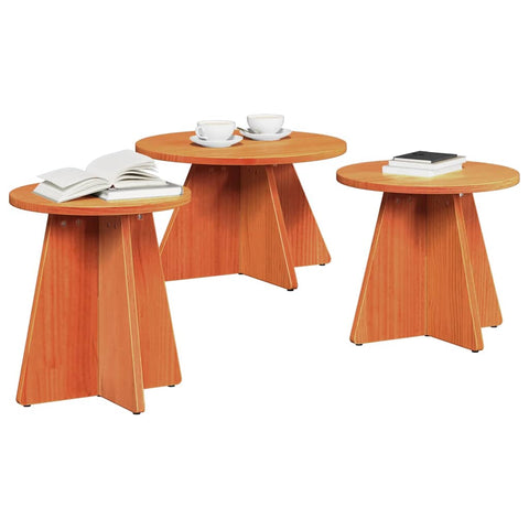 vidaXL Coffee Table 3 pcs Wax brown Solid pine wood