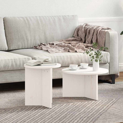 vidaXL Coffee Table Set 2 pcs White Solid pine wood