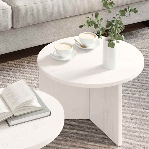 vidaXL Coffee Table Set 2 pcs White Solid pine wood