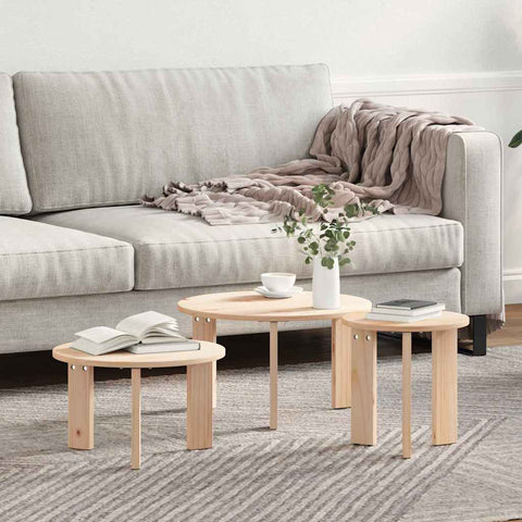 vidaXL Coffee Table 3 pcs Natural Solid pine wood