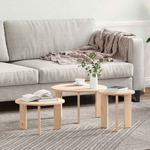 vidaXL Coffee Table 3 pcs Natural 47.5 x 47.5 x 27 cm Solid pine wood