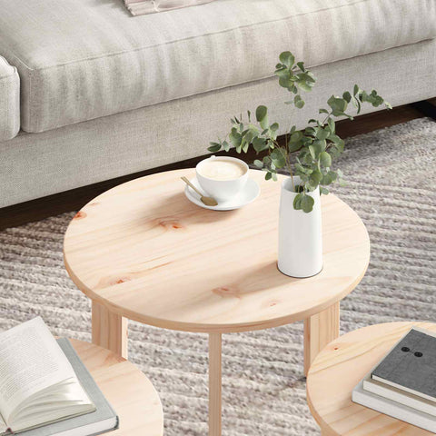 vidaXL Coffee Table 3 pcs Natural 47.5 x 47.5 x 27 cm Solid pine wood