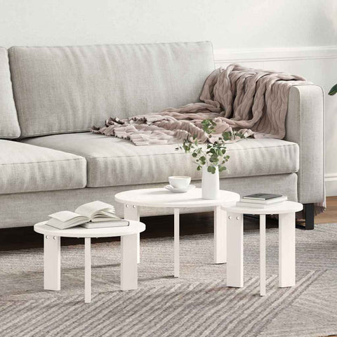 vidaXL Coffee Table 3 pcs White 47.5 x 47.5 x 27 cm Solid pine wood