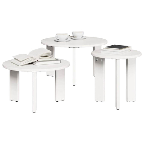 vidaXL Coffee Table 3 pcs White 47.5 x 47.5 x 27 cm Solid pine wood