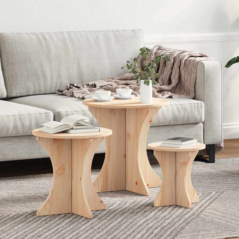 vidaXL Coffee Table 3 pcs Natural Solid pine wood
