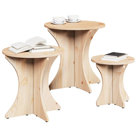 vidaXL Coffee Table 3 pcs Natural Solid pine wood