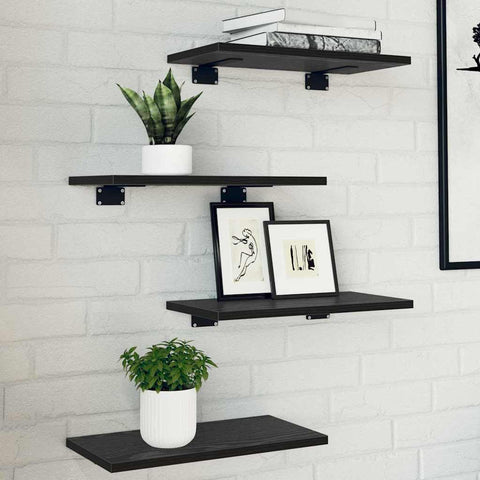 vidaXL Bookshelf Boards - 4 pcs in Black Oak, 40x20x1.5 cm, made from engineered wood.