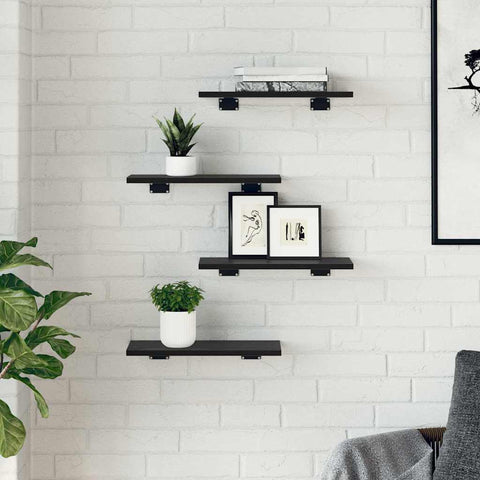 vidaXL Bookshelf Boards - 4 pcs in Black Oak, 40x20x1.5 cm, made from engineered wood.