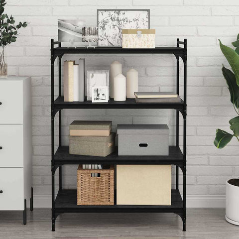 vidaXL Shelf with Shelf with Storage 4 pcs Black Particle board