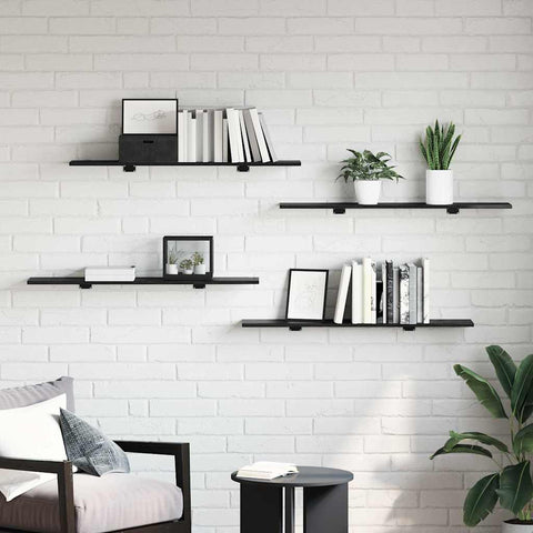 vidaXL Shelf with Shelf with Storage 4 pcs Black Particle board