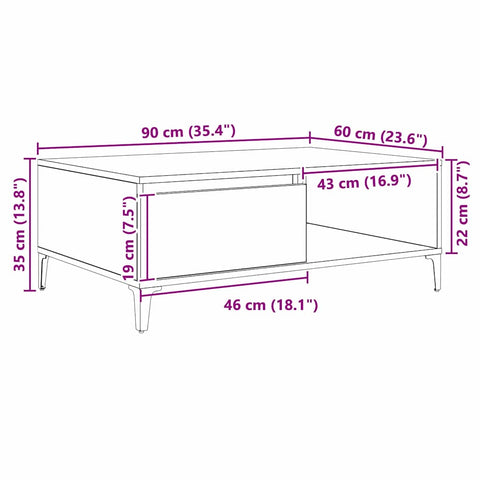 vidaXL Coffee Table Artisan oak 90 x 60 x 35 cm Engineered wood