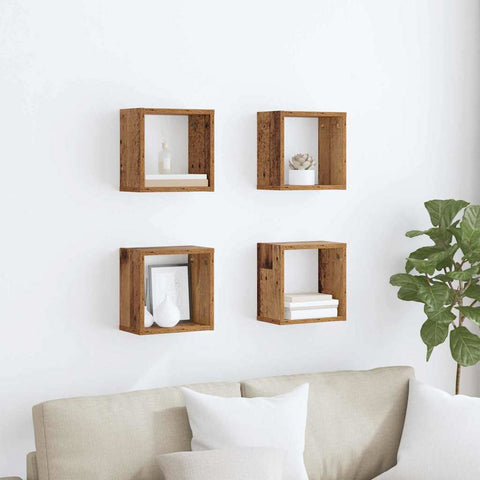 vidaXL Wall Shelves 4 pcs Old wood 26 x 15 x 26 cm Engineered wood