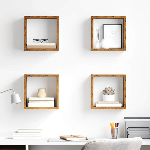 vidaXL Wall Shelves 4 pcs Old wood 26 x 15 x 26 cm Engineered wood