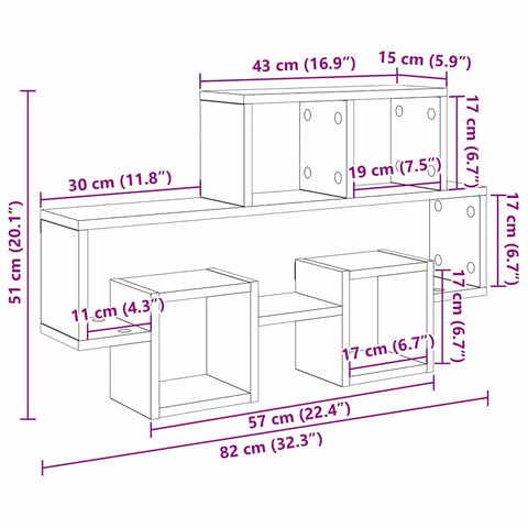 vidaXL Wall Shelf Artisan oak 82 x 15 x 51 cm Engineered wood