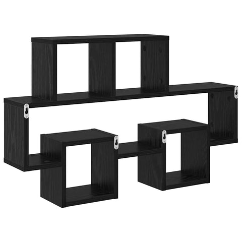 vidaXL Wall Shelf with Shelf Black oak 82 x 15 x 51 cm Engineered wood