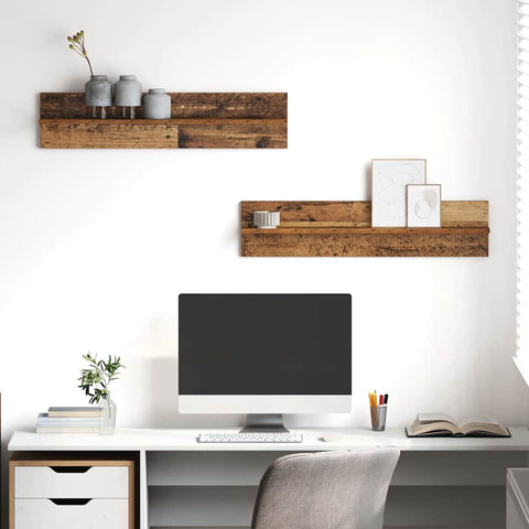 vidaXL Wall Shelves 2 pcs Old wood 80 x 11.5 x 18 cm Engineered wood