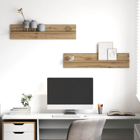 vidaXL Wall Shelves with Shelf 2 pcs Artisan oak 80 x 11.5 x 18 cm