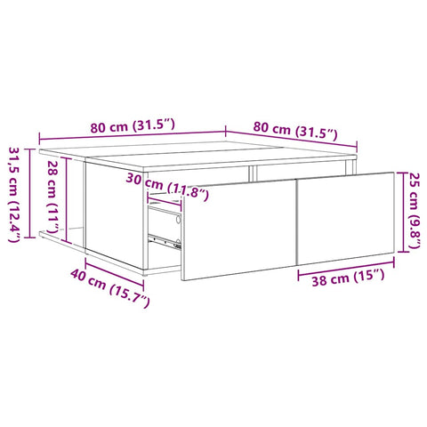 vidaXL Coffee Table Old wood 80 x 80 x 31 cm Engineered wood