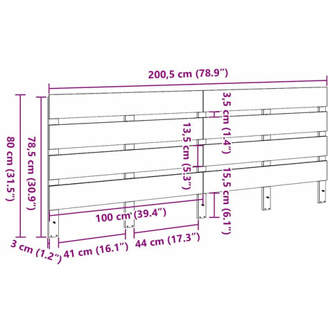 vidaXL Headboard Wax brown 200.5 x 3 x 80 cm Solid pine wood