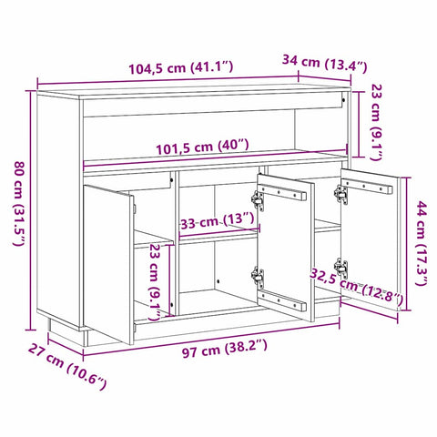 vidaXL Sideboard with Storage with Door Brown 104.5 x 34 x 80 cm Solid pine wood
