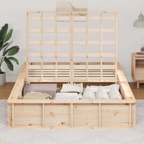 vidaXL with Storage Brown 140 x 190 cm Solid pine wood