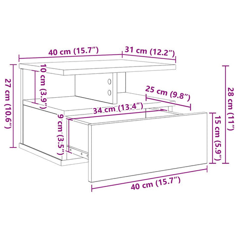 vidaXL Floating Nightstand Old Wood 40x31x27 cm Engineered Wood