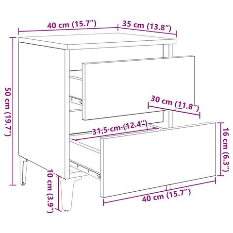 vidaXL Bedside Cabinet 2 pcs Old wood 40 x 35 x 50 cm Engineered wood