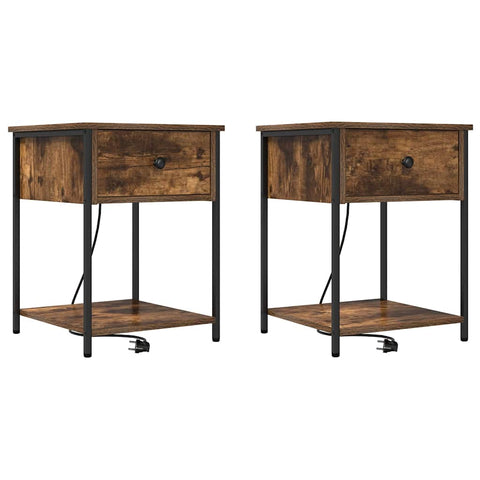 vidaXL Bedside Cabinet with Drawer 2 pcs Smoked oak 42 x 41 x 56 cm