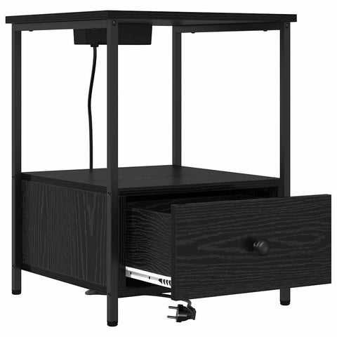 vidaXL Bedside Cabinet with Charging Station Black oak Engineered Wood