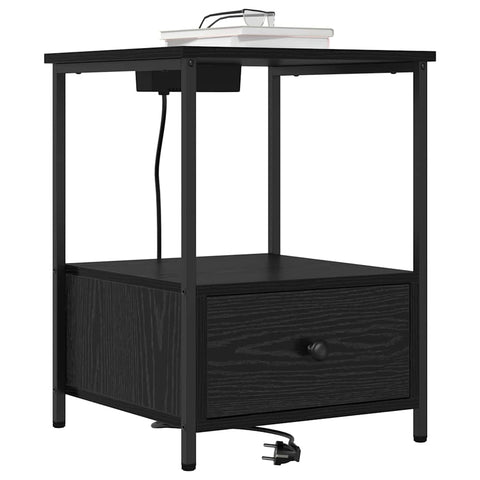 vidaXL Bedside Cabinet with Charging Station Black oak Engineered Wood
