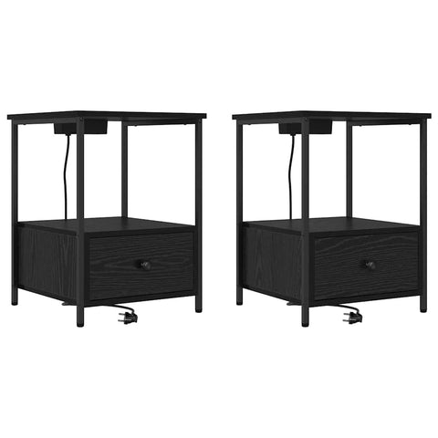 vidaXL Bedside Cabinet with Charging Station 2 pcs Black oak